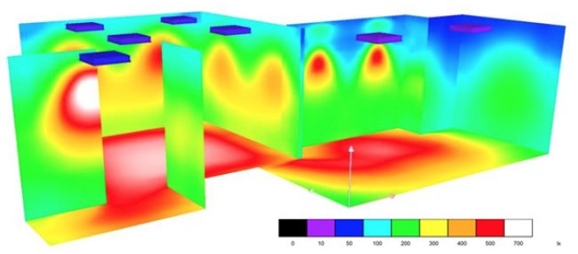 Représentation 3D d'une étude DiaLux Représentation 3D d'une étude DiaLux